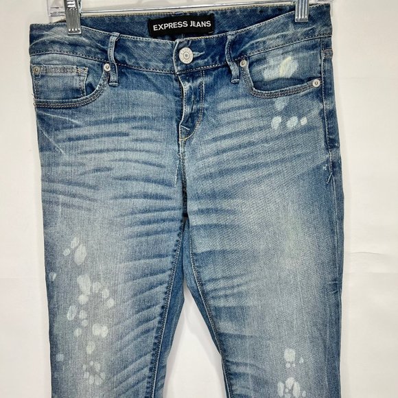 Express Stella Woman’s Jeans sz 2 Skinny Low Regular Medium Wash Distressed Fade - Picture 3 of 9
